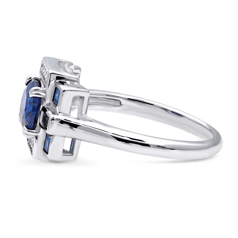 Angle view of Art Deco Sapphire-Blue CZ Ring in Sterling Silver, 5 of 12
