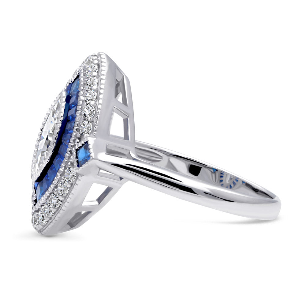 Angle view of Navette Halo Art Deco Milgrain CZ Ring in Sterling Silver, 5 of 8
