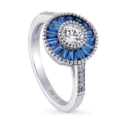 Halo Art Deco Milgrain CZ Ring in Sterling Silver