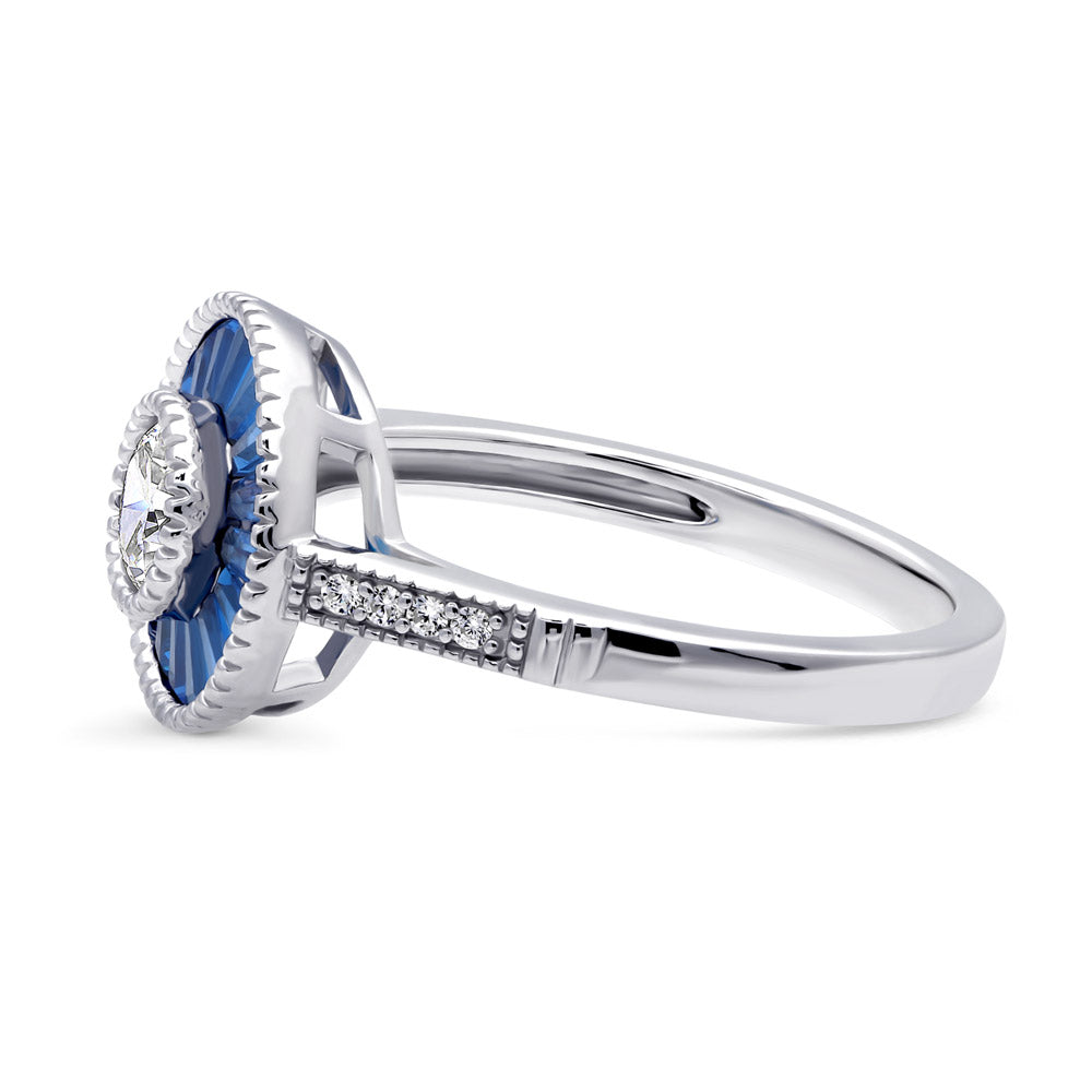 Angle view of Halo Art Deco Milgrain CZ Ring in Sterling Silver, 5 of 9