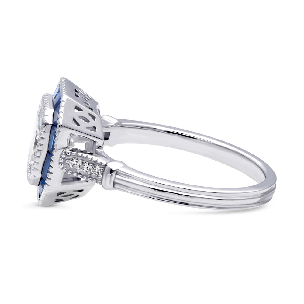 Angle view of Halo Art Deco Milgrain Princess CZ Ring in Sterling Silver, 5 of 10