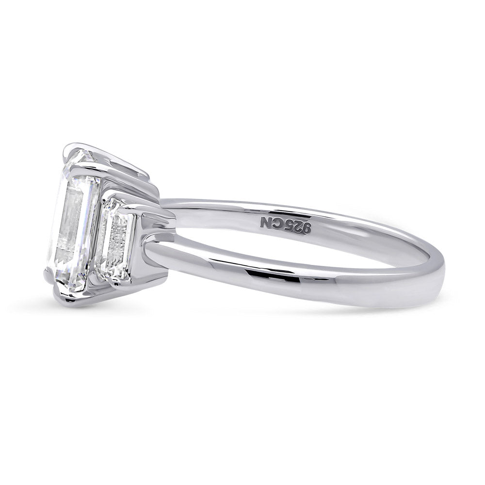 3-Stone 2.1ct Emerald Cut CZ Ring in Sterling Silver