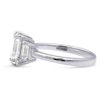 3-Stone 2.1ct Emerald Cut CZ Ring in Sterling Silver