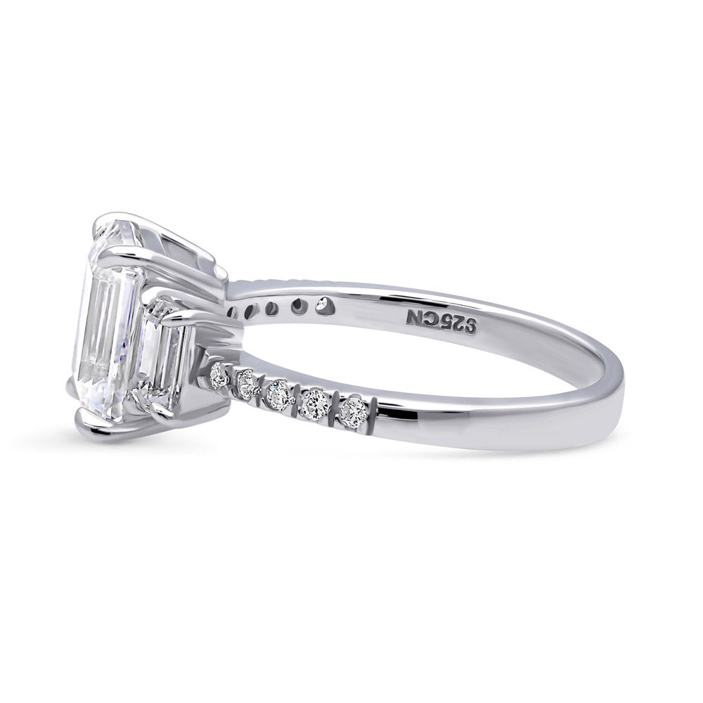 3-Stone 2.1ct Emerald Cut CZ Ring in Sterling Silver