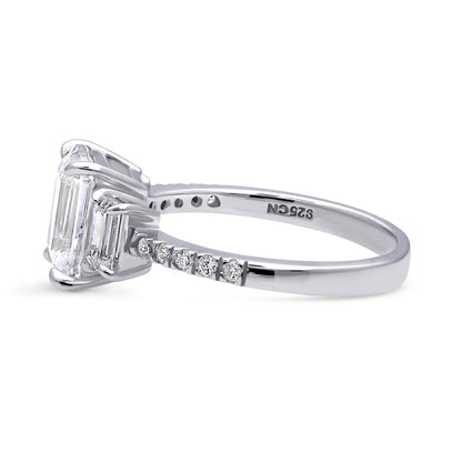 3-Stone 2.1ct Emerald Cut CZ Ring in Sterling Silver