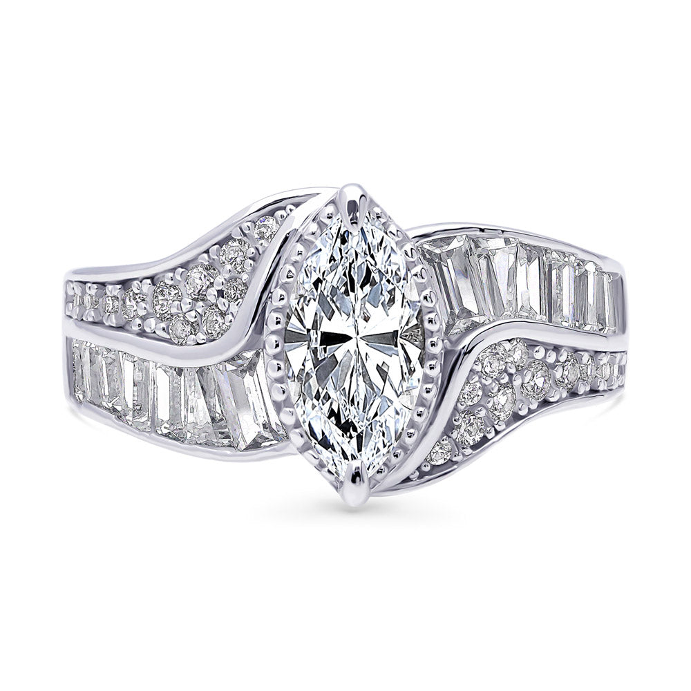 Halo Woven Art Deco Marquise CZ Ring in Sterling Silver