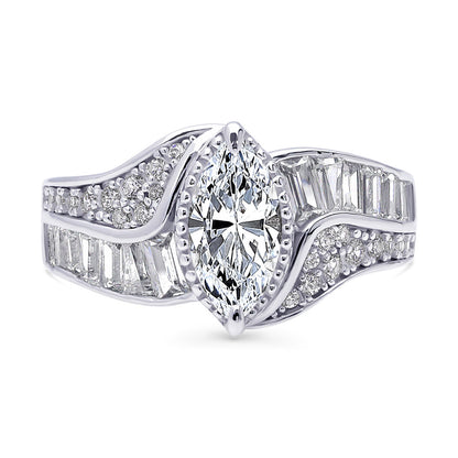 Halo Woven Art Deco Marquise CZ Ring in Sterling Silver