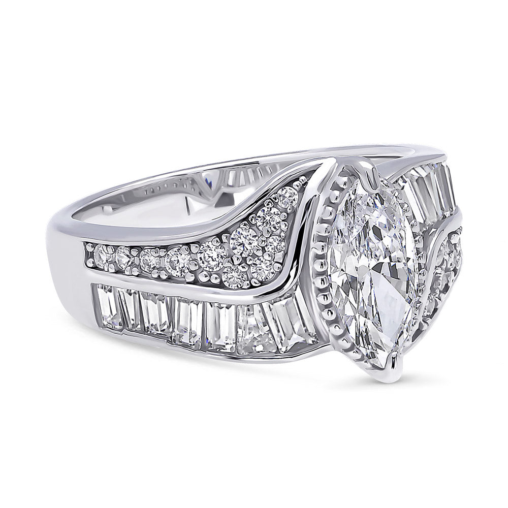 Side view of Halo Woven Art Deco Marquise CZ Ring in Sterling Silver, 9 of 9