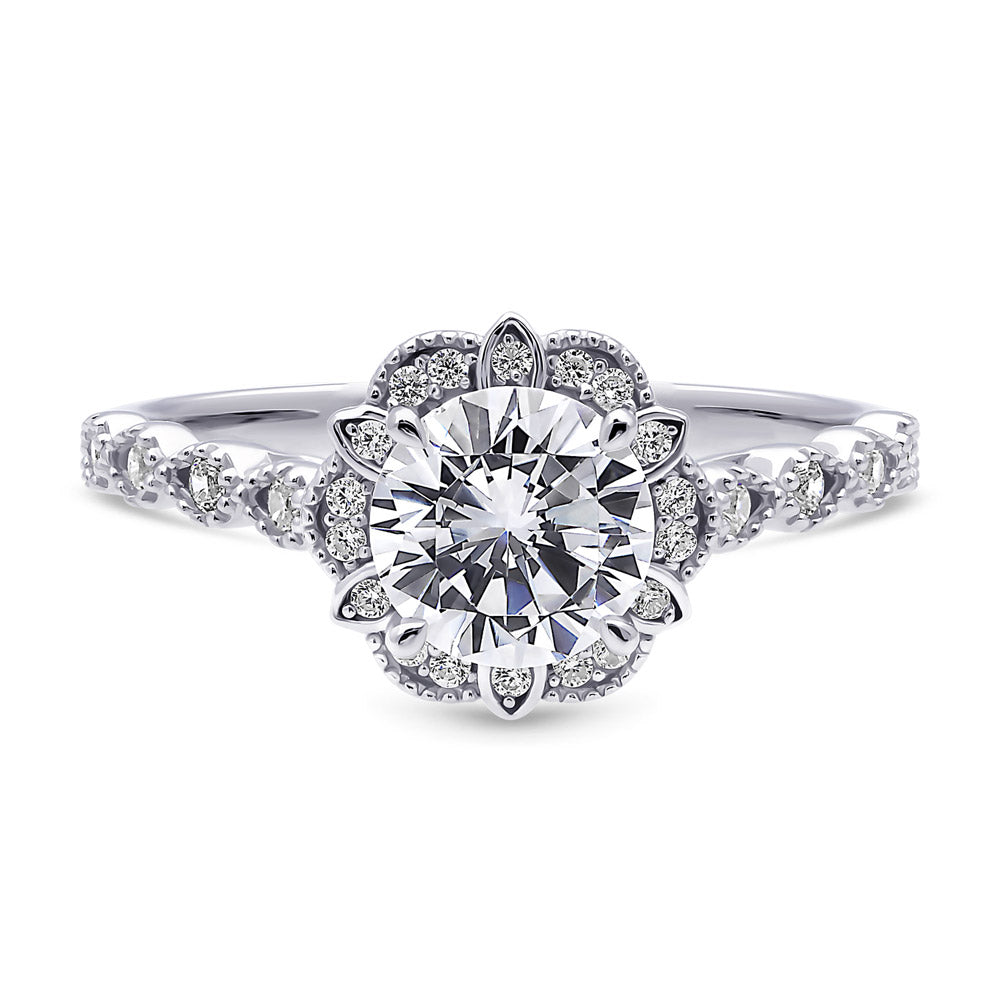 Halo Flower CZ Ring in Sterling Silver, 1 of 13