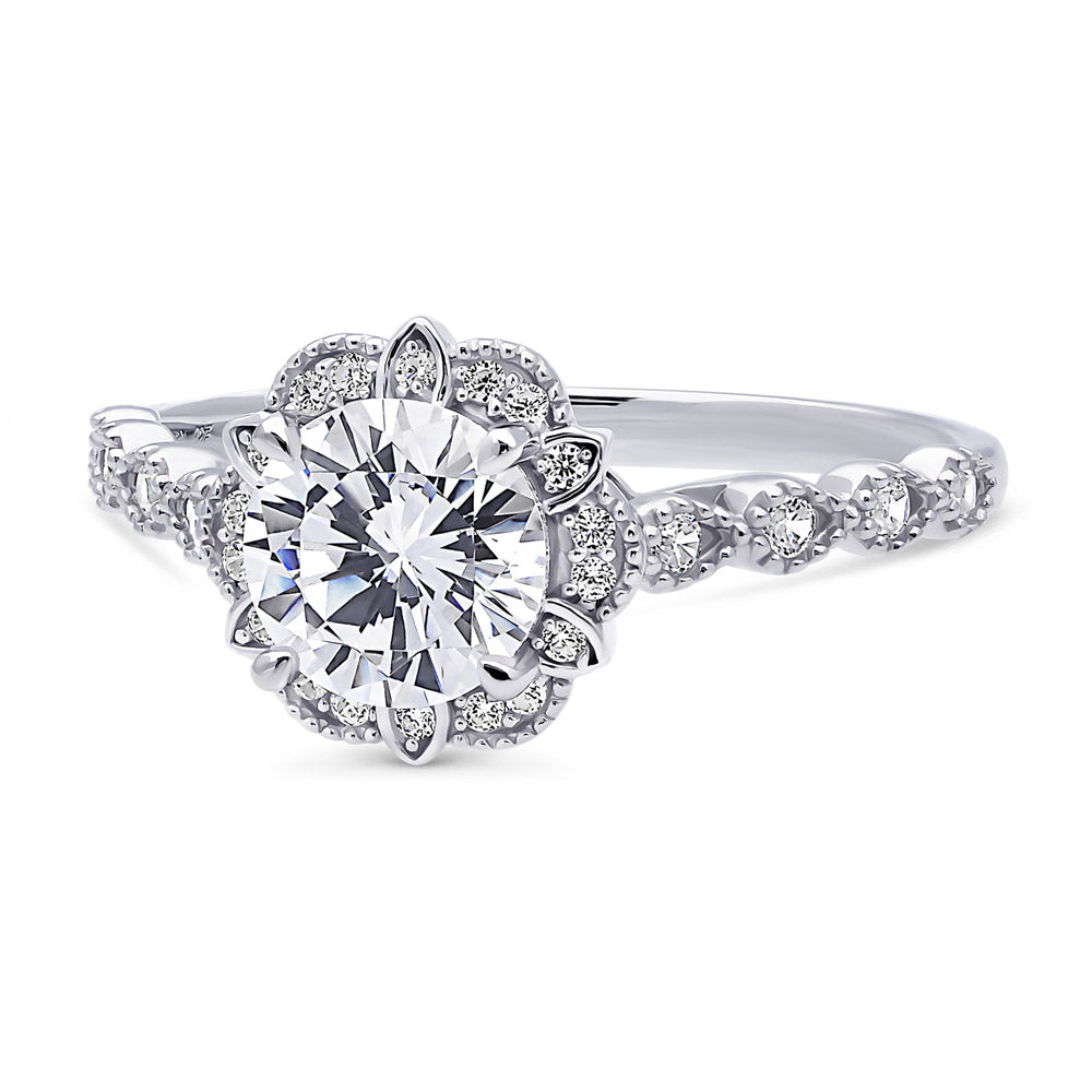 Side view of Halo Flower CZ Ring in Sterling Silver, 9 of 13