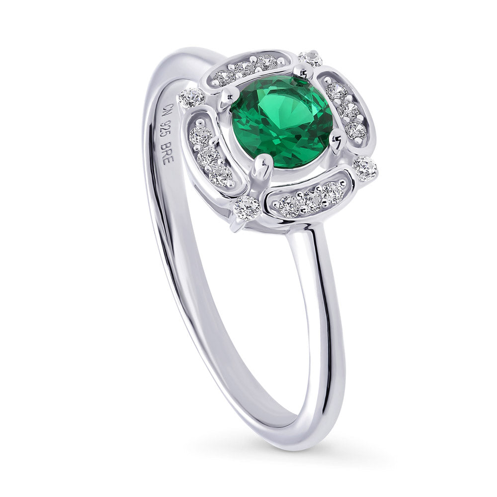 Front view of Halo Flower Green CZ Ring in Sterling Silver, 4 of 9
