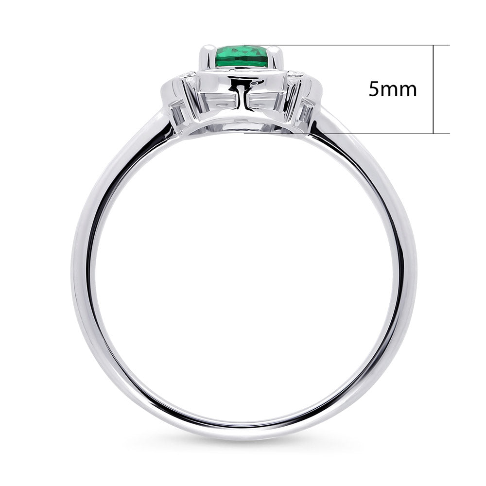 Halo Flower Green CZ Ring in Sterling Silver