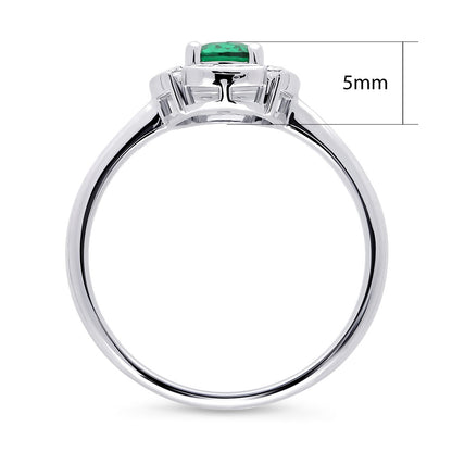 Halo Flower Green CZ Ring in Sterling Silver