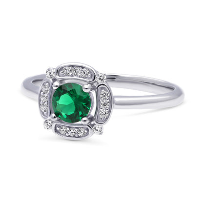 Halo Flower Green CZ Ring in Sterling Silver