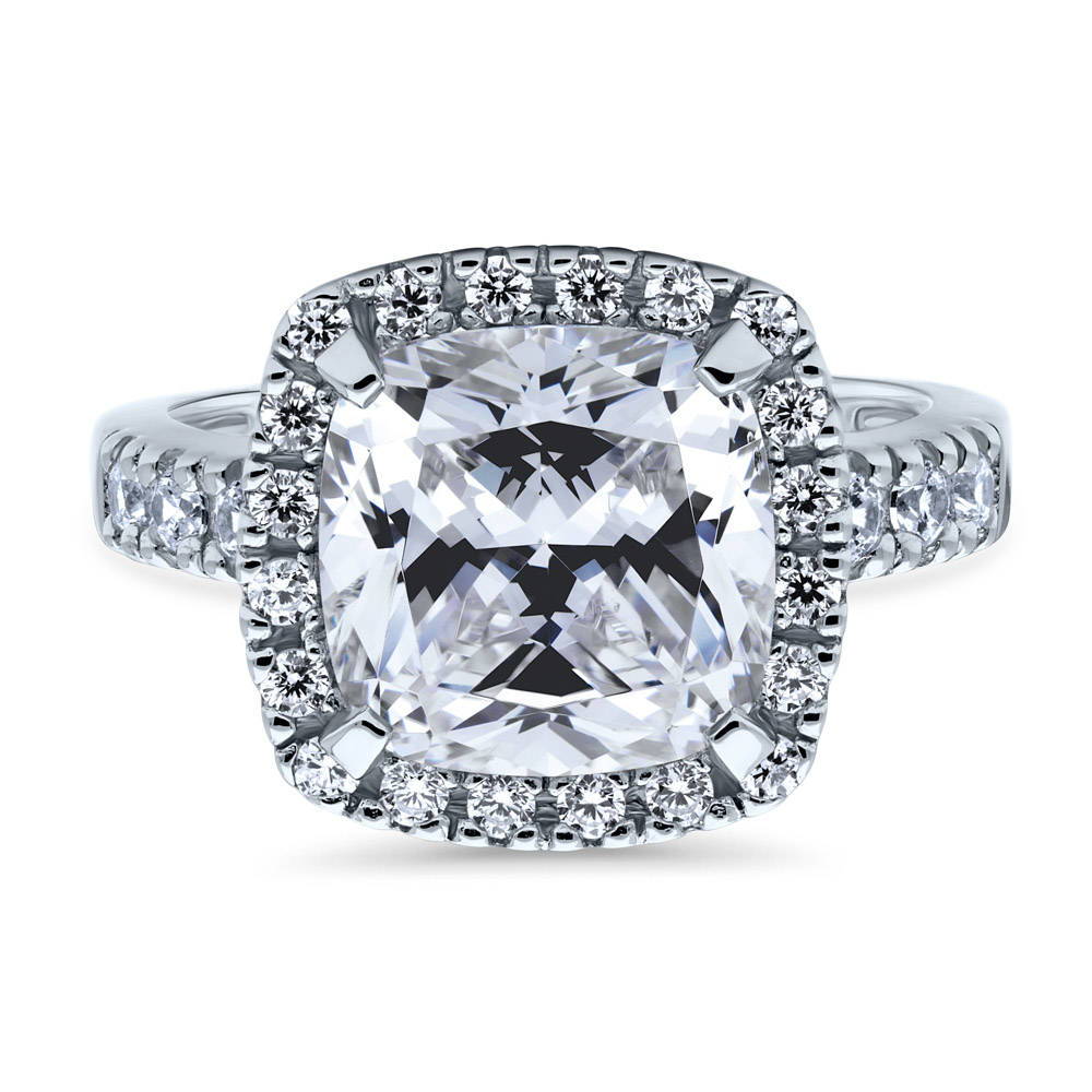 Halo Cushion Cut CZ Ring in Sterling Silver