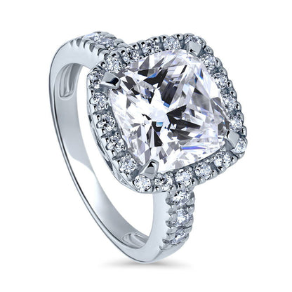 Halo Cushion Cut CZ Ring in Sterling Silver