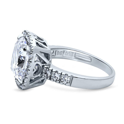 Halo Cushion Cut CZ Ring in Sterling Silver