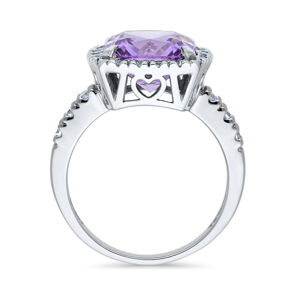 Halo Purple Cushion CZ Ring in Sterling Silver