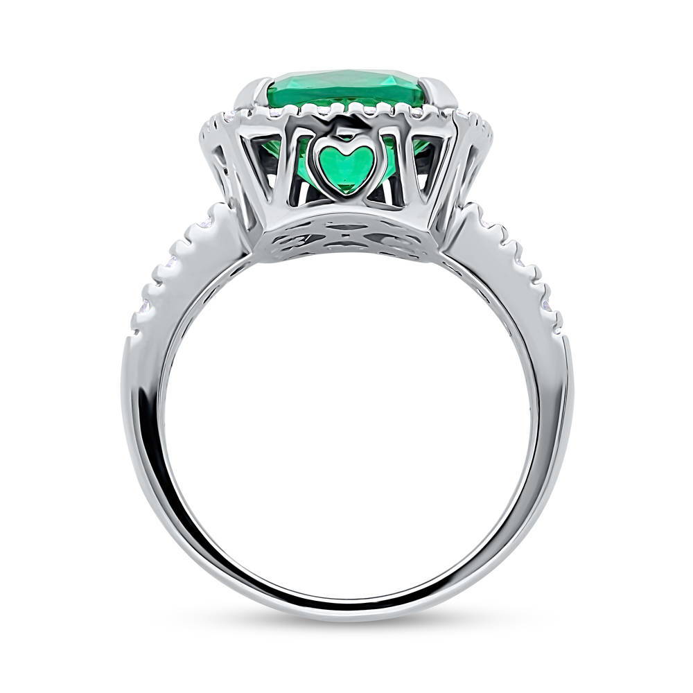 Alternate view of Halo Green Cushion CZ Ring in Sterling Silver, 6 of 7