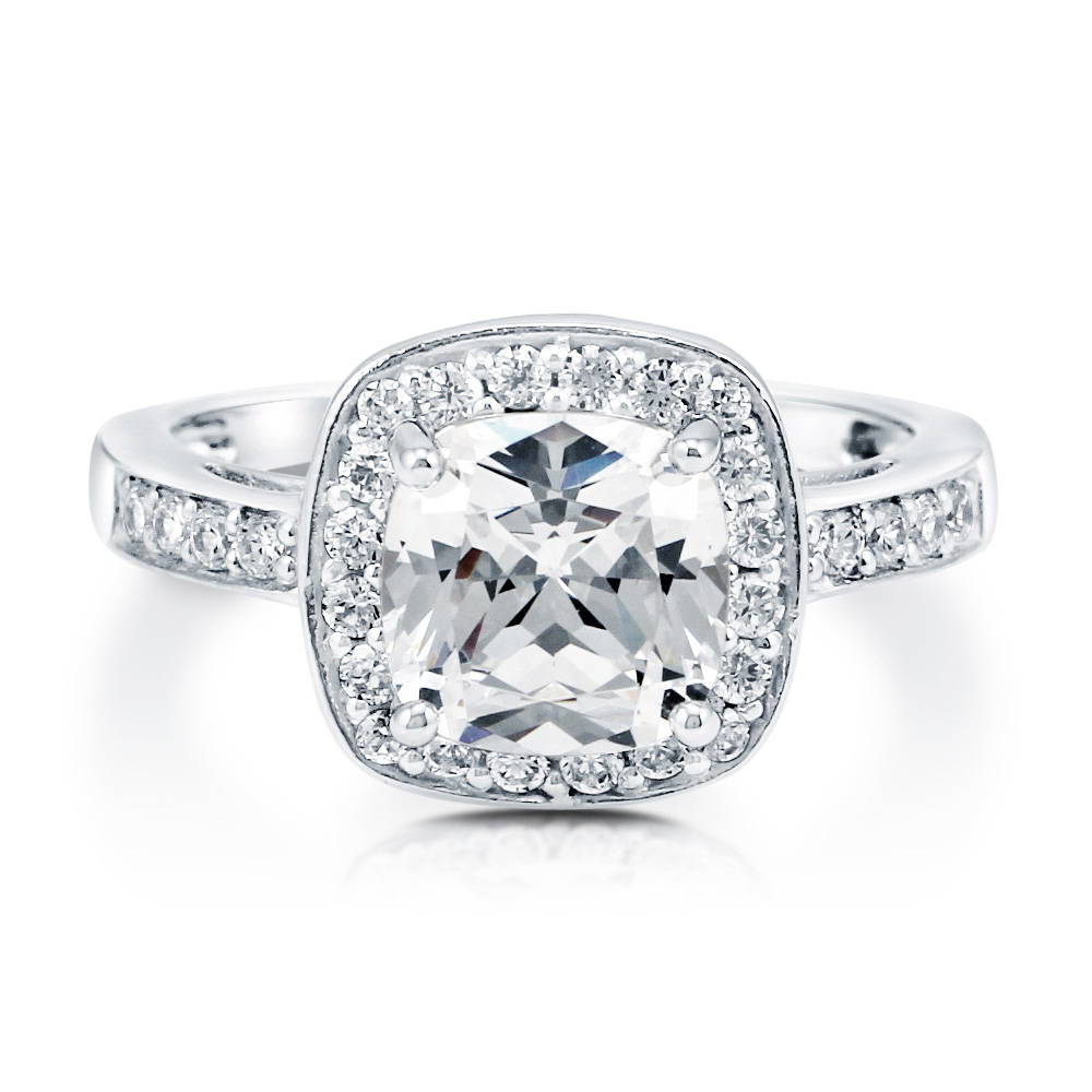 Halo Cushion Cut CZ Ring in Sterling Silver, 1 of 9