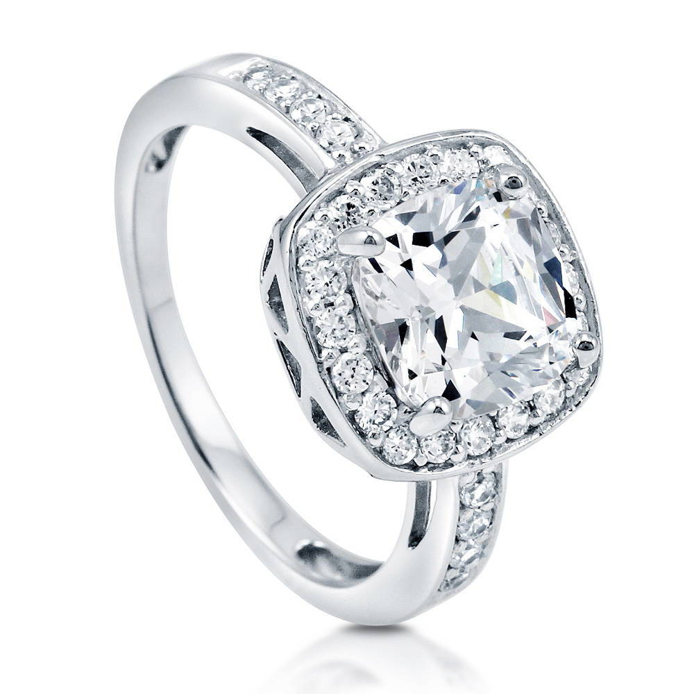 Halo Cushion Cut CZ Ring in Sterling Silver