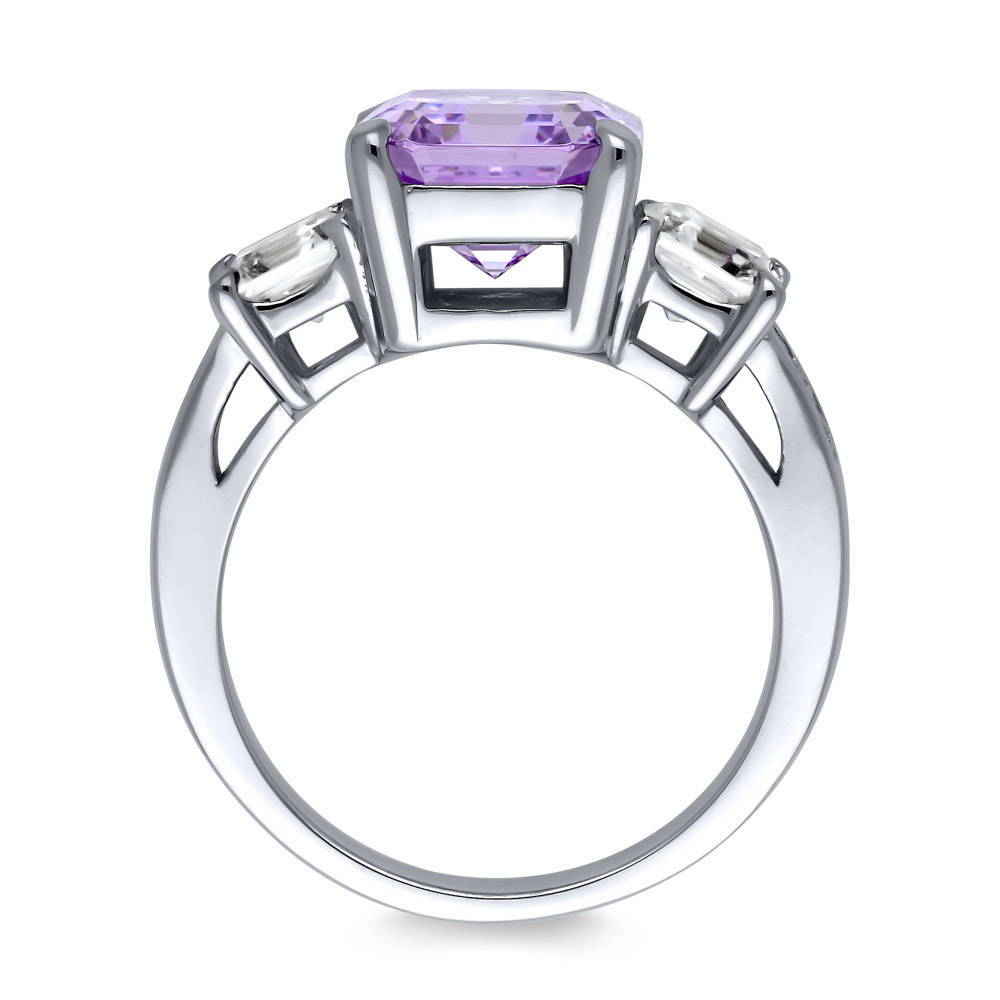 Alternate view of 3-Stone 4.1ct Purple Asscher CZ Ring in Sterling Silver, 8 of 8