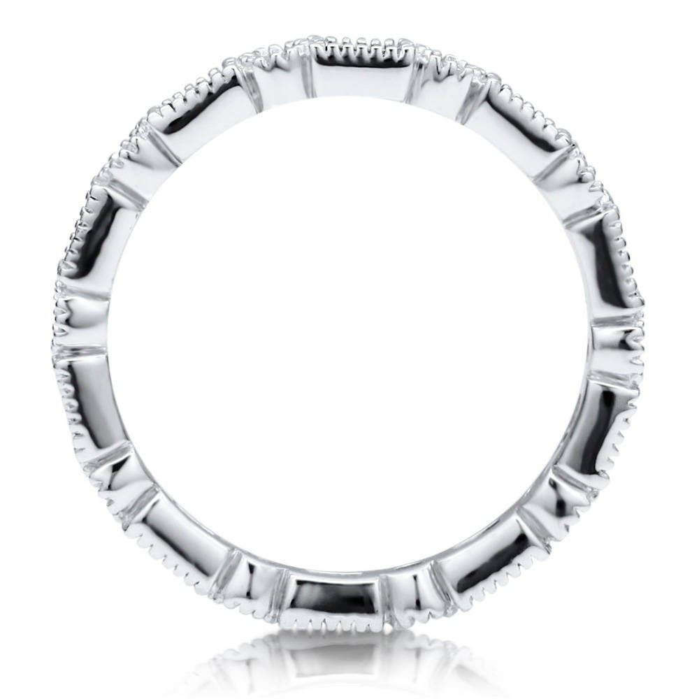 Angle view of Art Deco Milgrain Bezel Set CZ Eternity Ring in Sterling Silver, 5 of 7