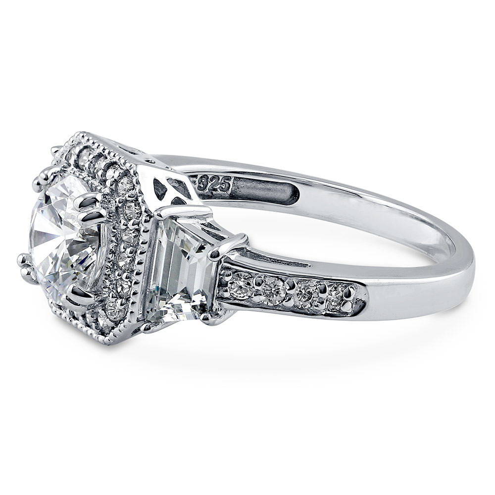 Halo Art Deco Round CZ Ring in Sterling Silver
