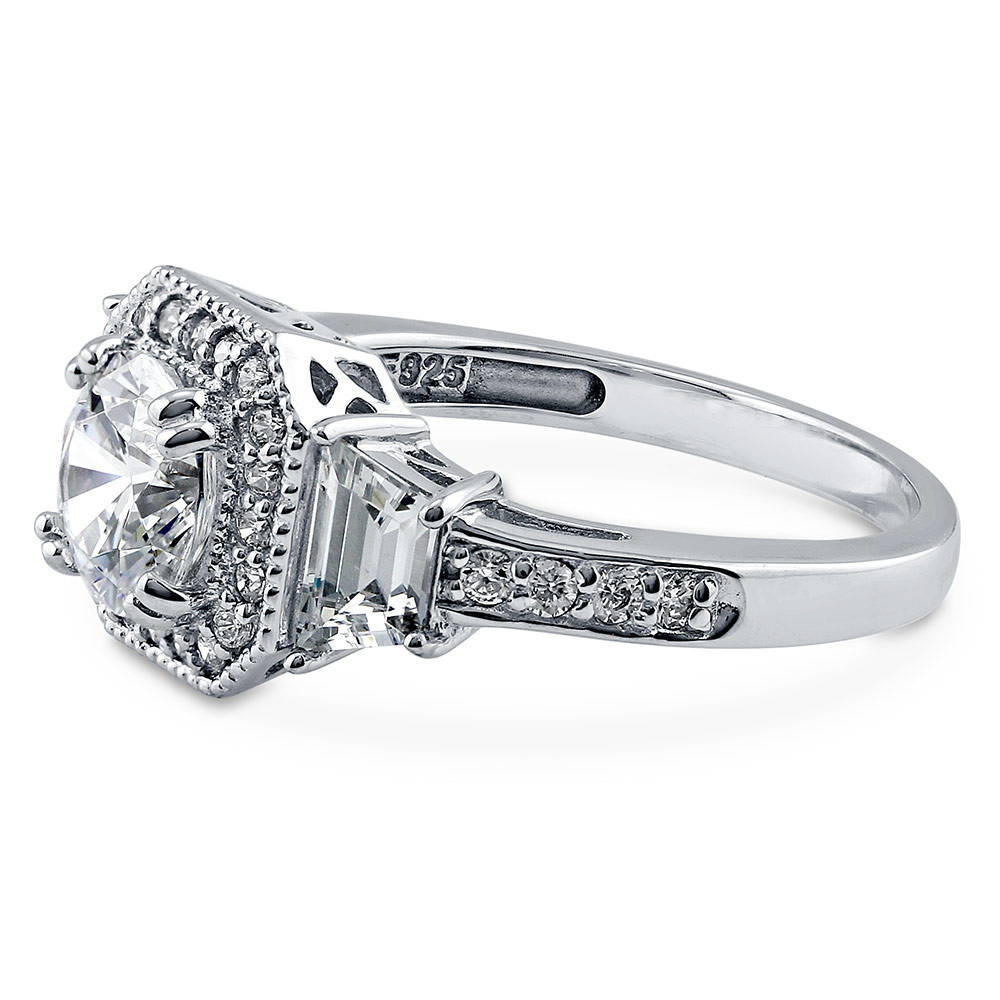 Halo Art Deco CZ Ring in Sterling Silver