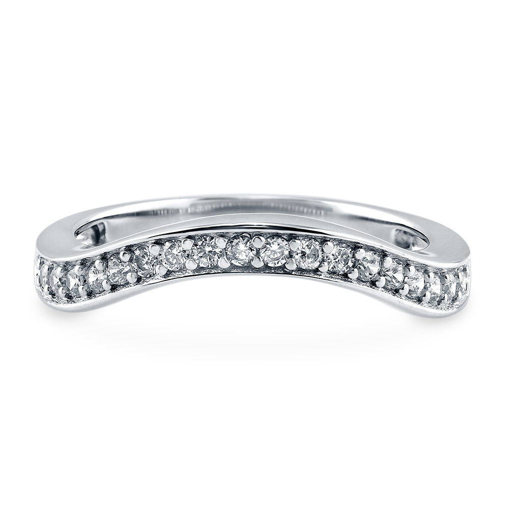 Pave Set CZ Curved Half Eternity Ring in Sterling Silver, 1 of 8
