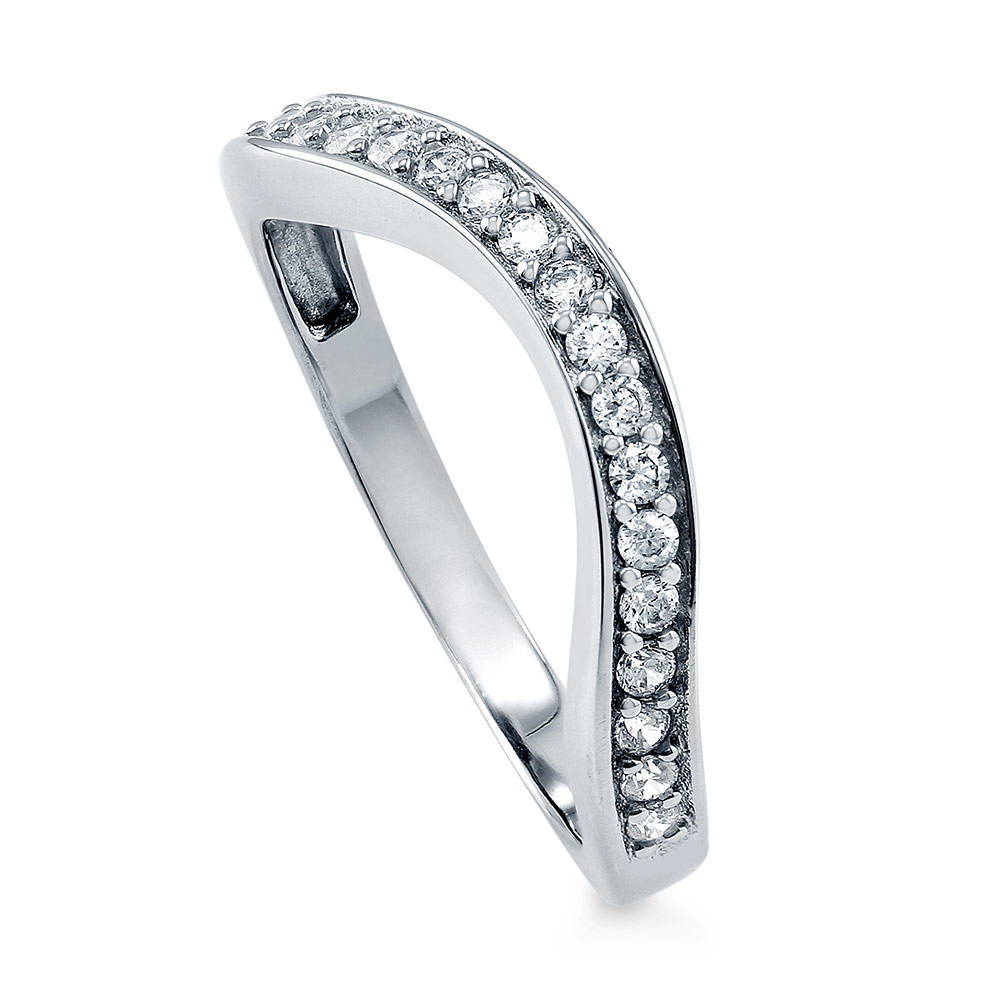 Front view of Pave Set CZ Curved Half Eternity Ring in Sterling Silver, 3 of 7