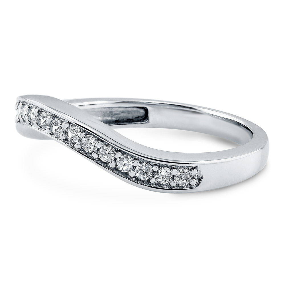 Angle view of Pave Set CZ Curved Half Eternity Ring in Sterling Silver, 4 of 7