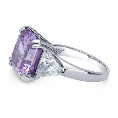 3-Stone 12.6ct Purple Asscher CZ Ring in Sterling Silver