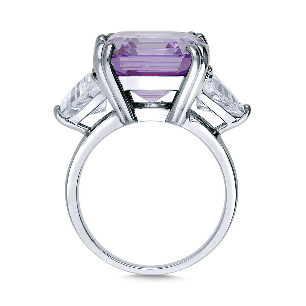 3-Stone Purple Asscher CZ Statement Ring in Sterling Silver