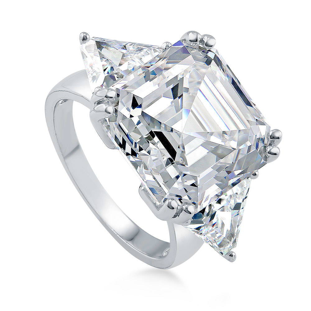 3-Stone Asscher CZ Statement Ring in Sterling Silver