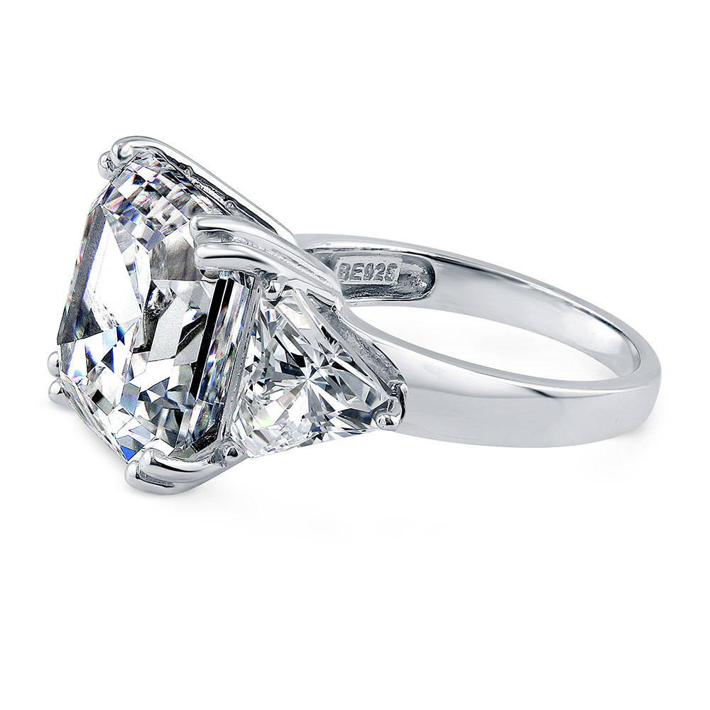 Angle view of 3-Stone 12.6ct Asscher CZ Ring in Sterling Silver, 5 of 12