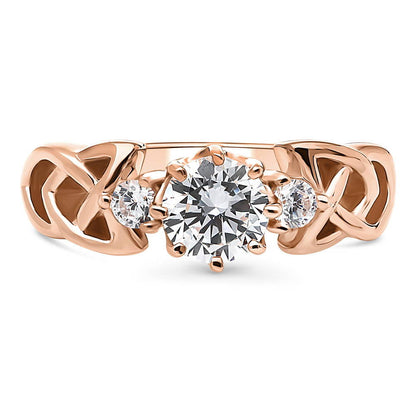 Celtic Knot 3-Stone CZ Ring in Rose Gold Plated Sterling Silver
