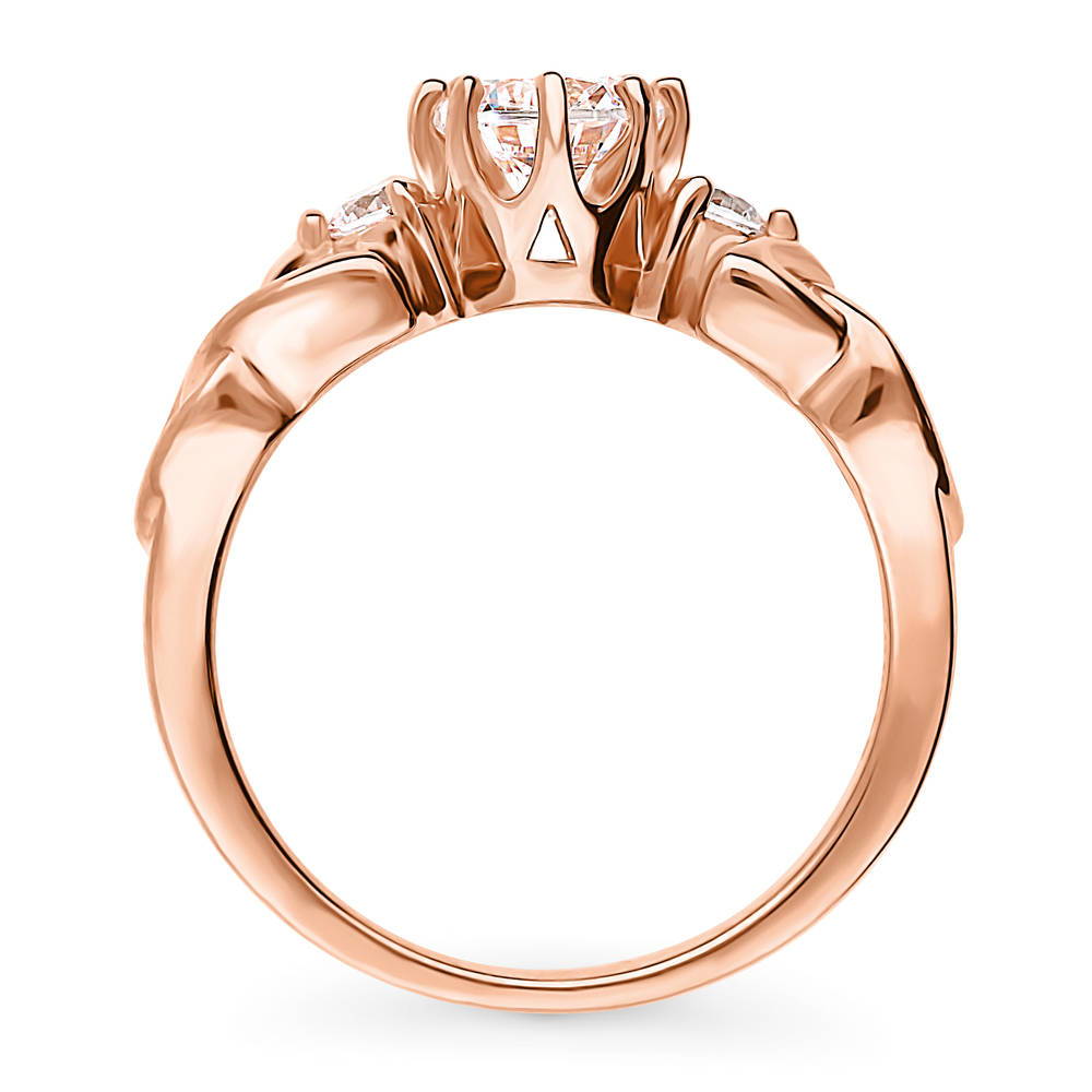 Celtic Knot 3-Stone CZ Ring in Rose Gold Plated Sterling Silver