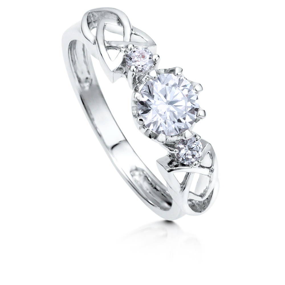 3-Stone Celtic Knot 0.8ct CZ Ring in Sterling Silver