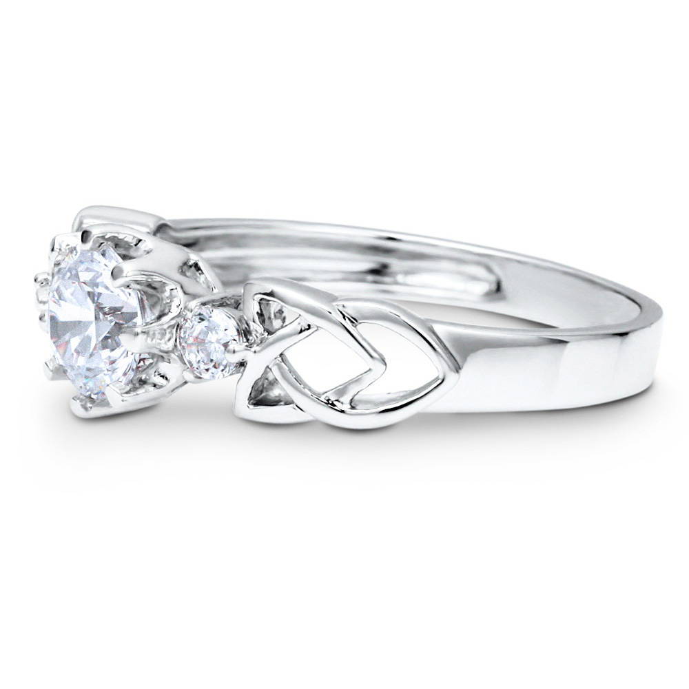 Angle view of 3-Stone Celtic Knot 0.8ct CZ Ring in Sterling Silver, 5 of 9
