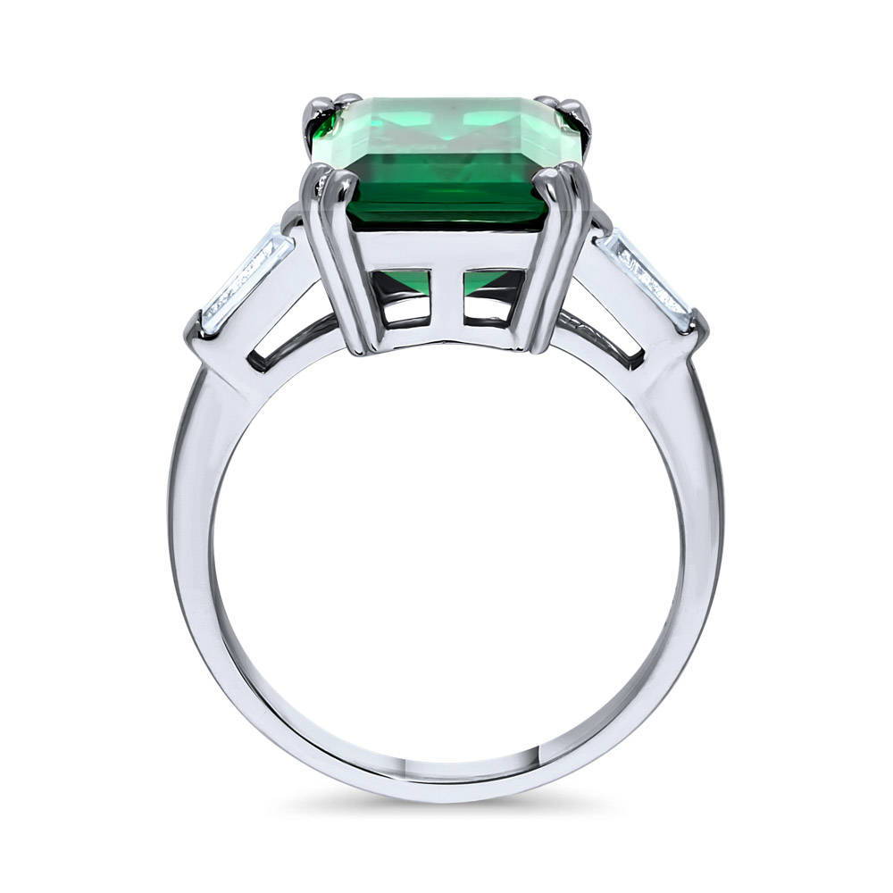 Alternate view of Solitaire Emerald-Green Emerald Cut CZ Ring in Sterling Silver, 8 of 10