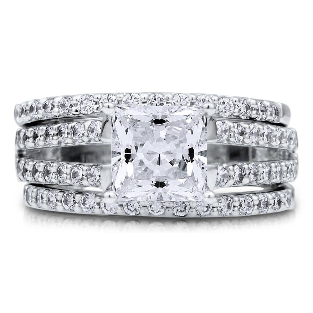Solitaire 2ct Princess CZ Split Shank Ring Set in Sterling Silver