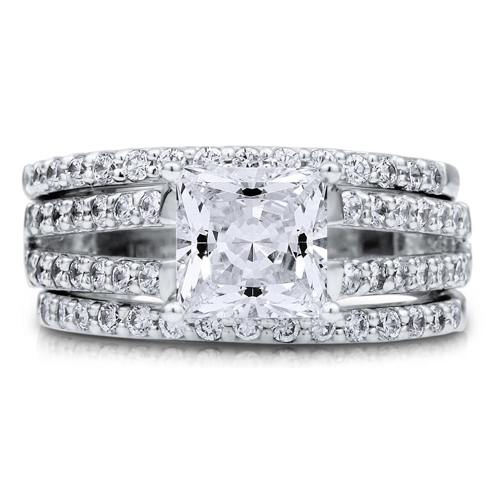 Solitaire 2ct Princess CZ Split Shank Ring Set in Sterling Silver, 1 of 15