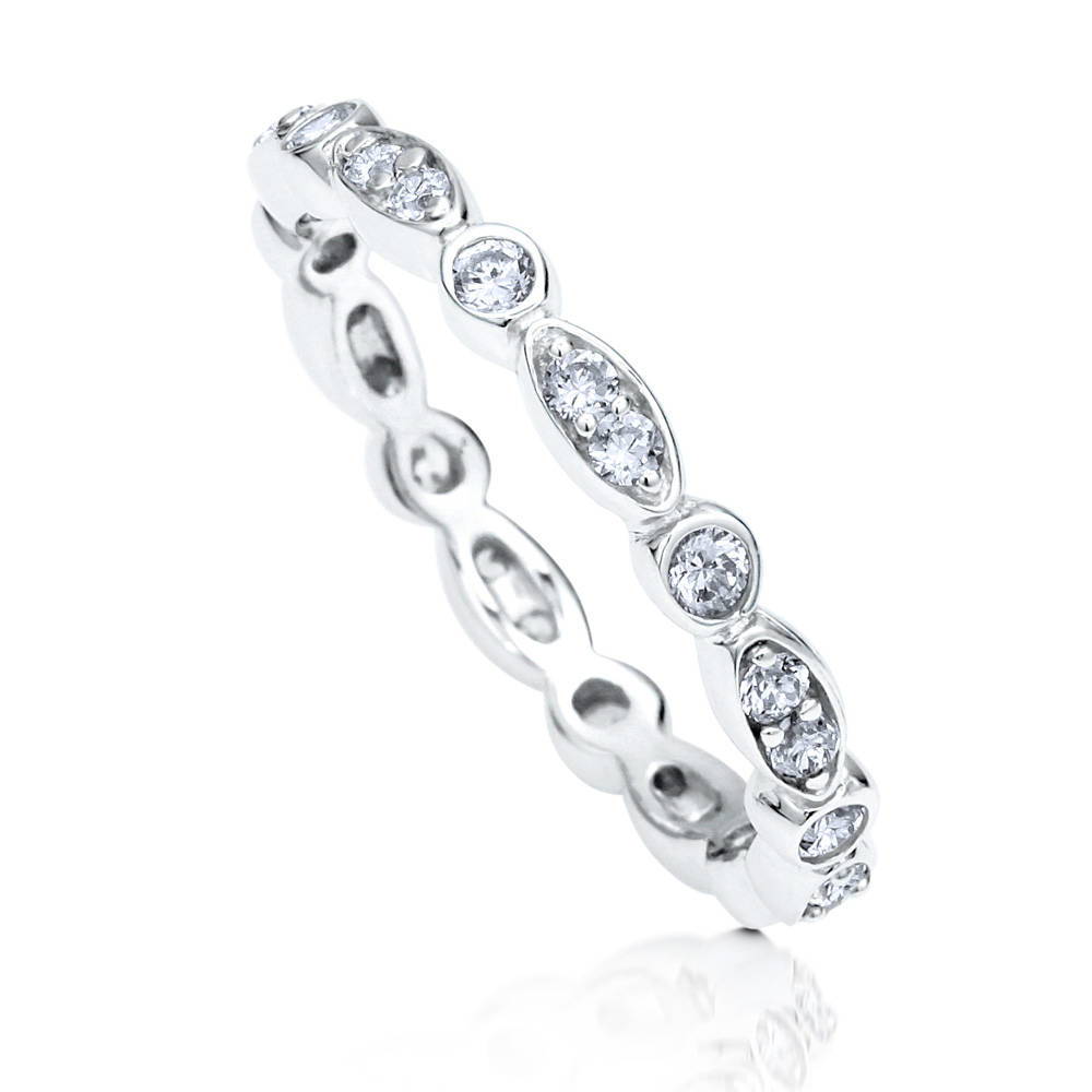 Front view of Bubble Bezel Set CZ Eternity Ring in Sterling Silver, 4 of 5