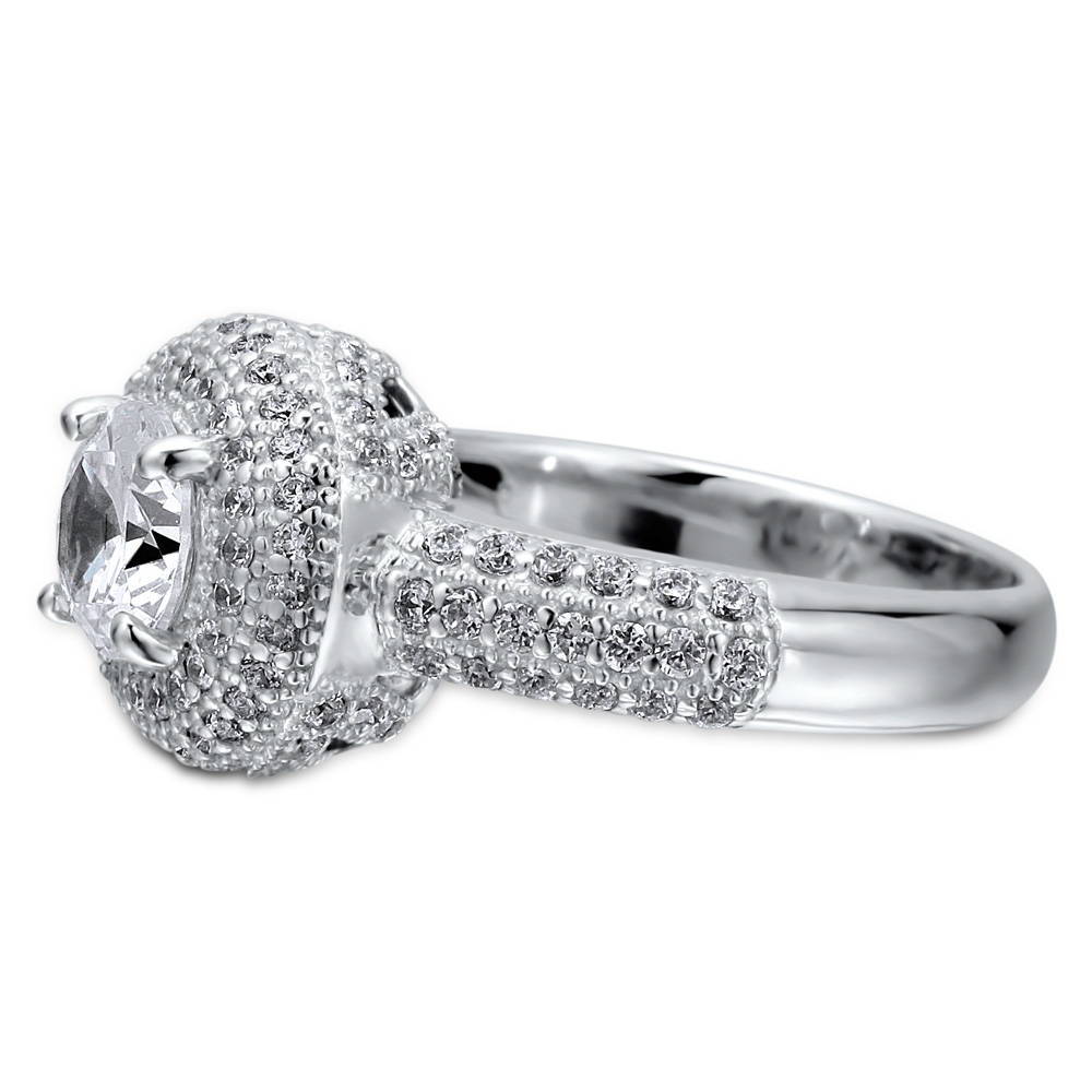 Front view of Halo CZ Ring in Sterling Silver, 3 of 5