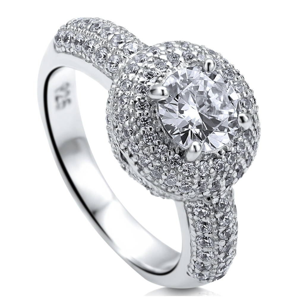 Angle view of Halo CZ Ring in Sterling Silver, 2 of 5