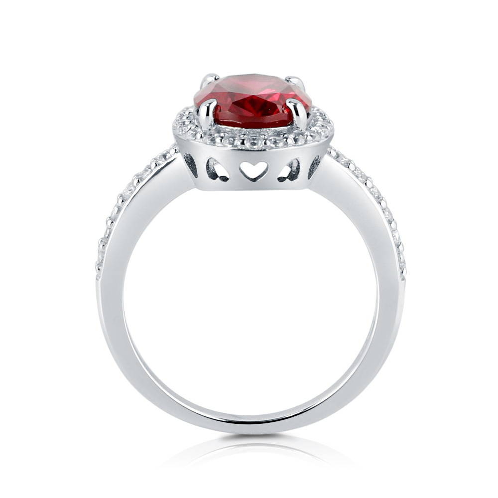 Halo Ruby-Red Oval CZ Ring in Sterling Silver