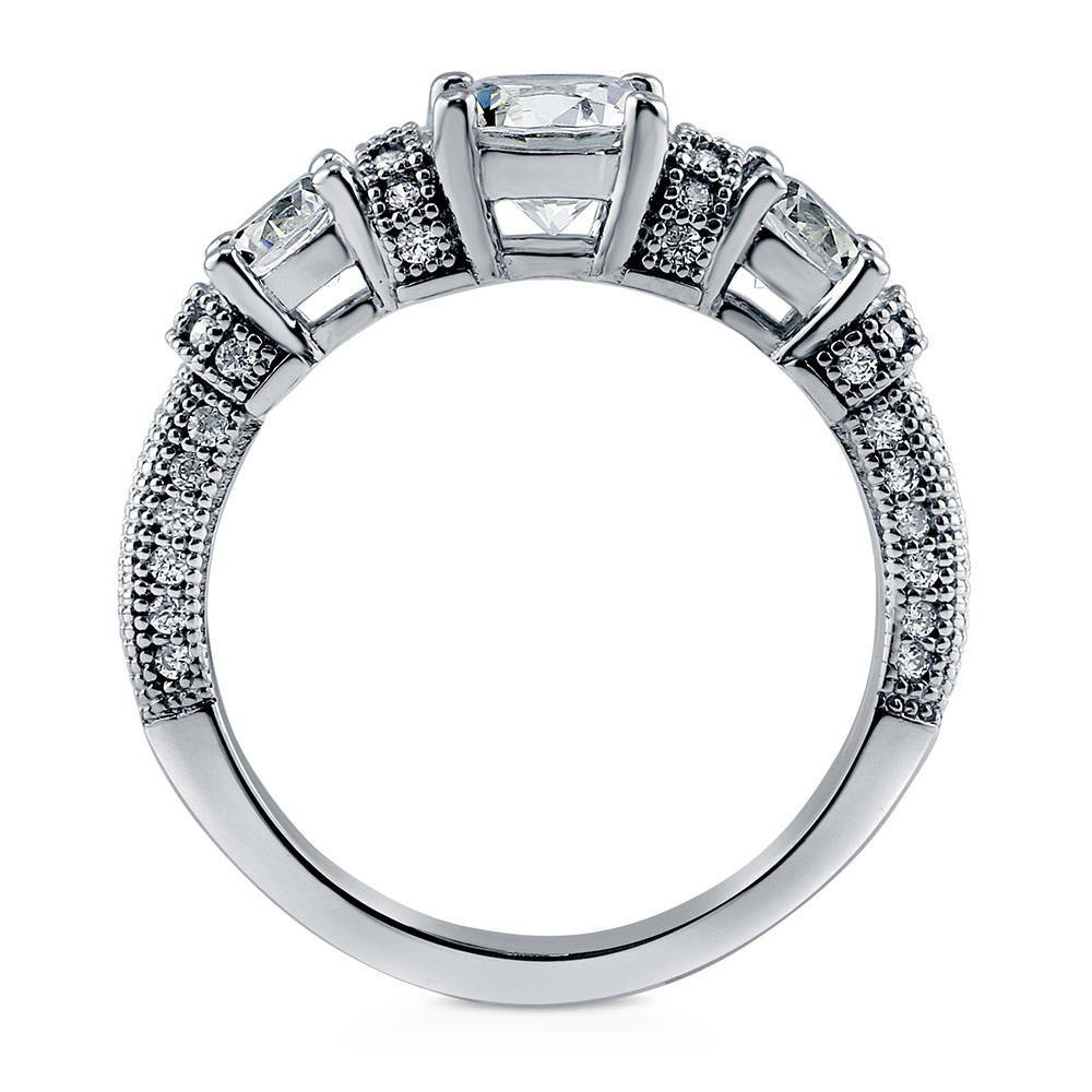 Alternate view of 3-Stone Art Deco Milgrain 0.8ct CZ Ring in Sterling Silver, 6 of 6