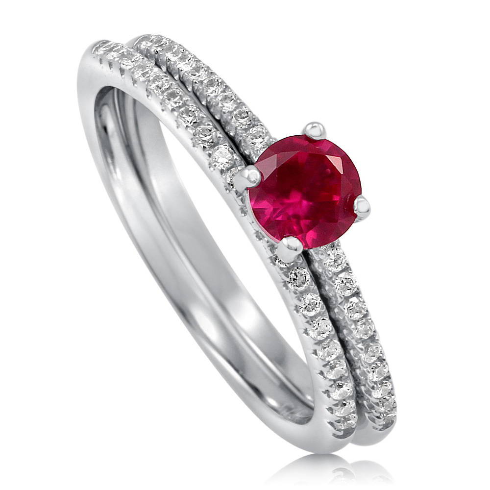 Front view of Solitaire 0.45ct Red CZ Ring Set in Sterling Silver, 2 of 5