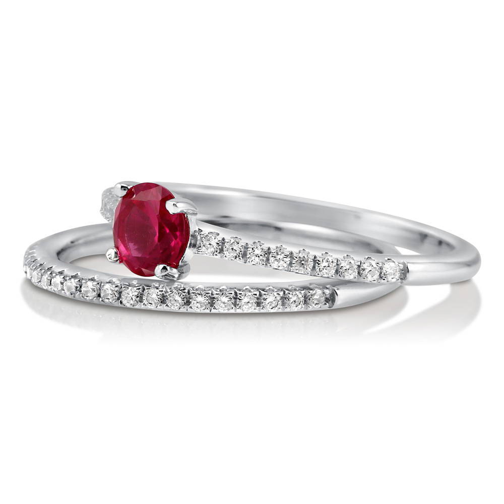Solitaire 0.45ct Red Round CZ Ring Set in Sterling Silver